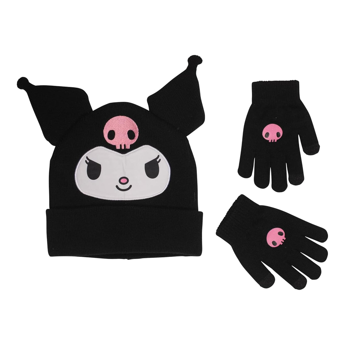 Sanrio Kuromi Knit Beanie and Gloves 2 Piece Set