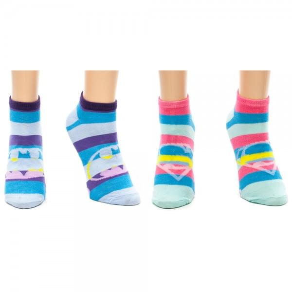 Supergirl Batman 2 Pair Pack Ankle Socks Set Stripes