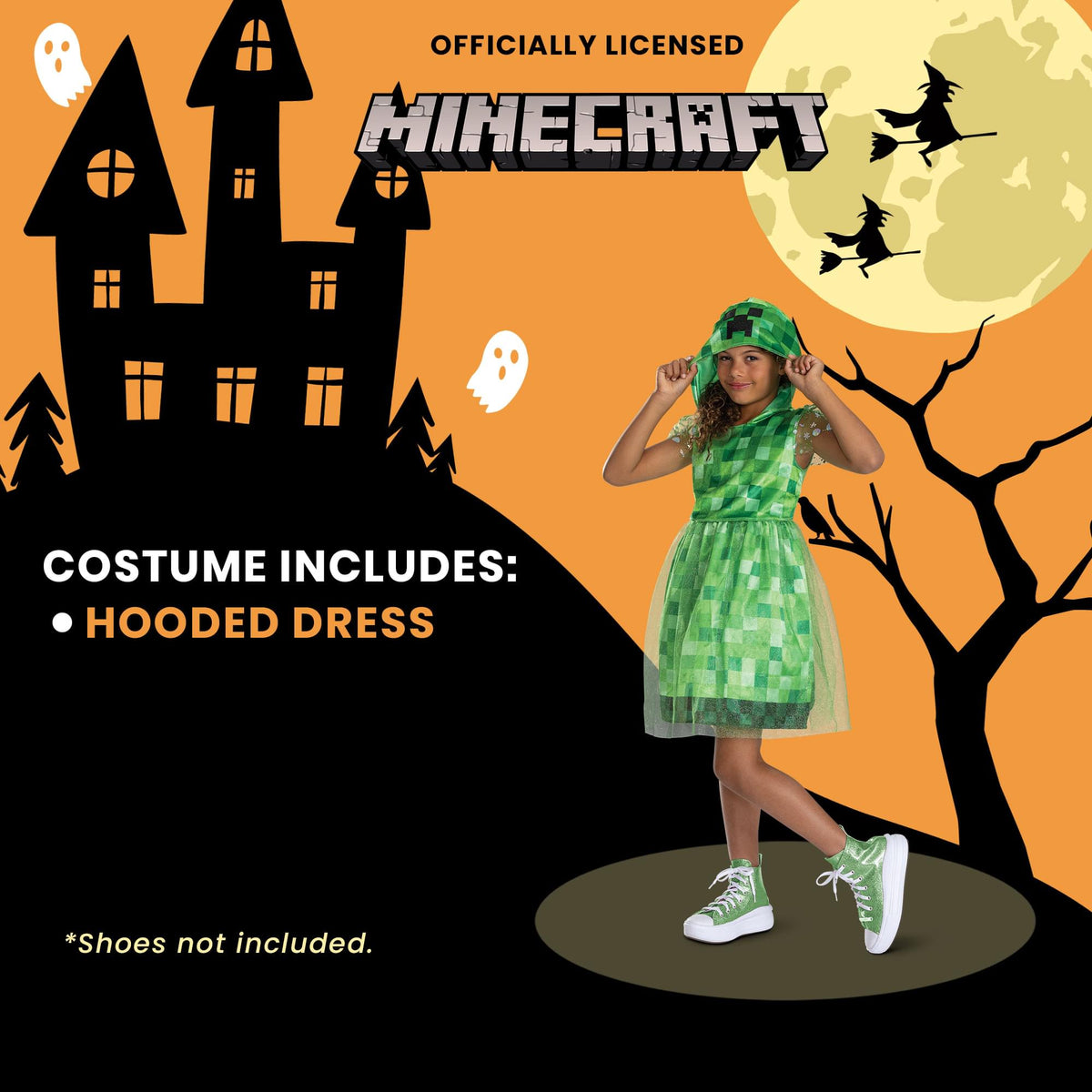 Minecraft Creeper Girl Hooded Child Costume Dress