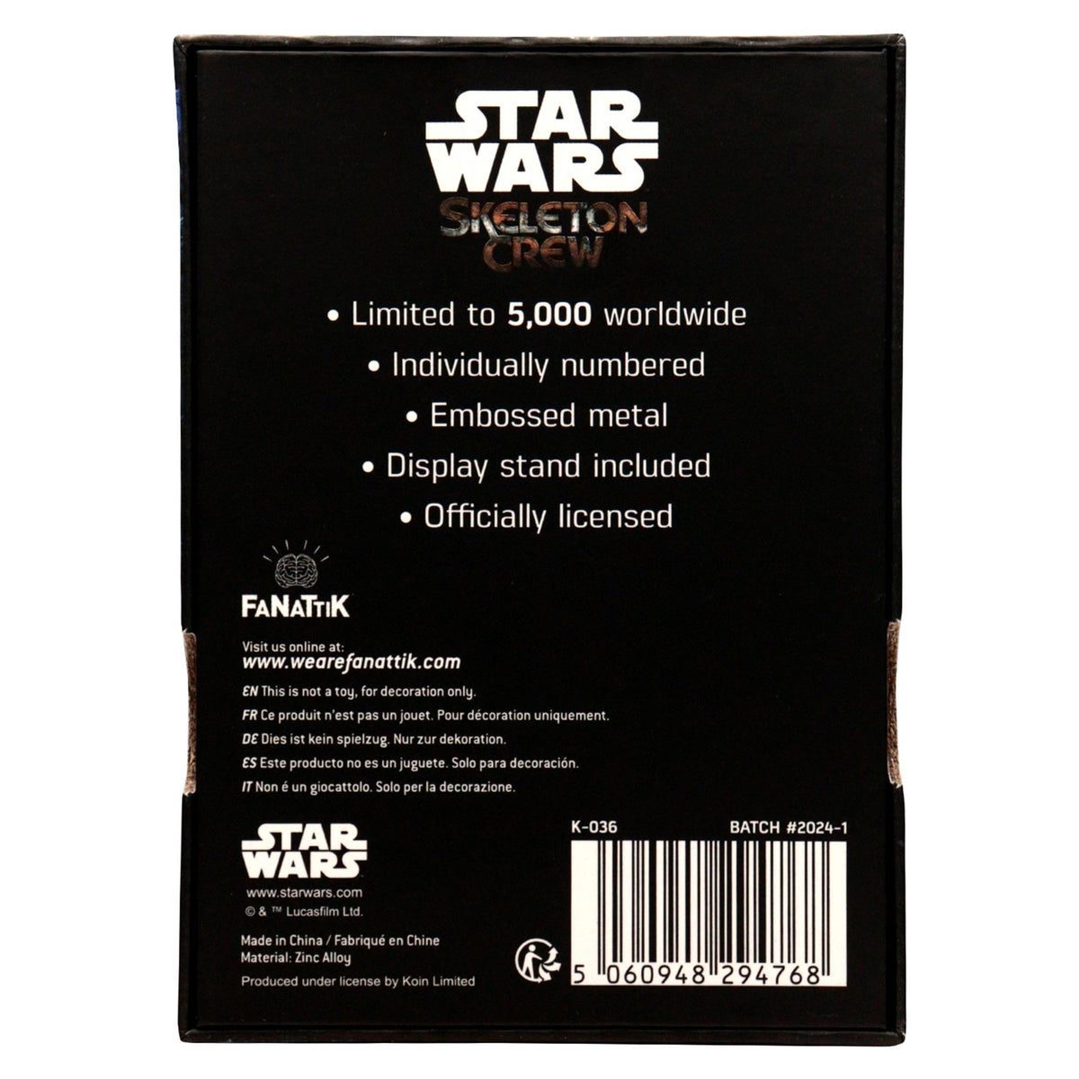 Star Wars: Skeleton Crew Limited Edition Embossed Double-Sided Metal Ingot