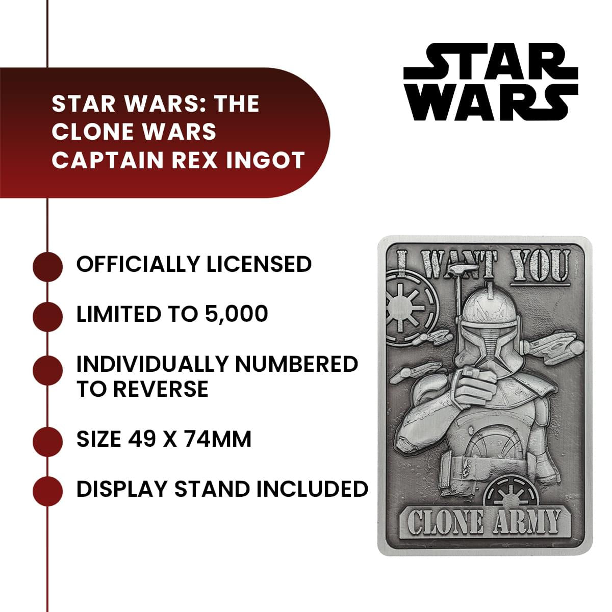 Star Wars: The Clone Wars Captain Rex Limited Edition Embossed Metal Ingot
