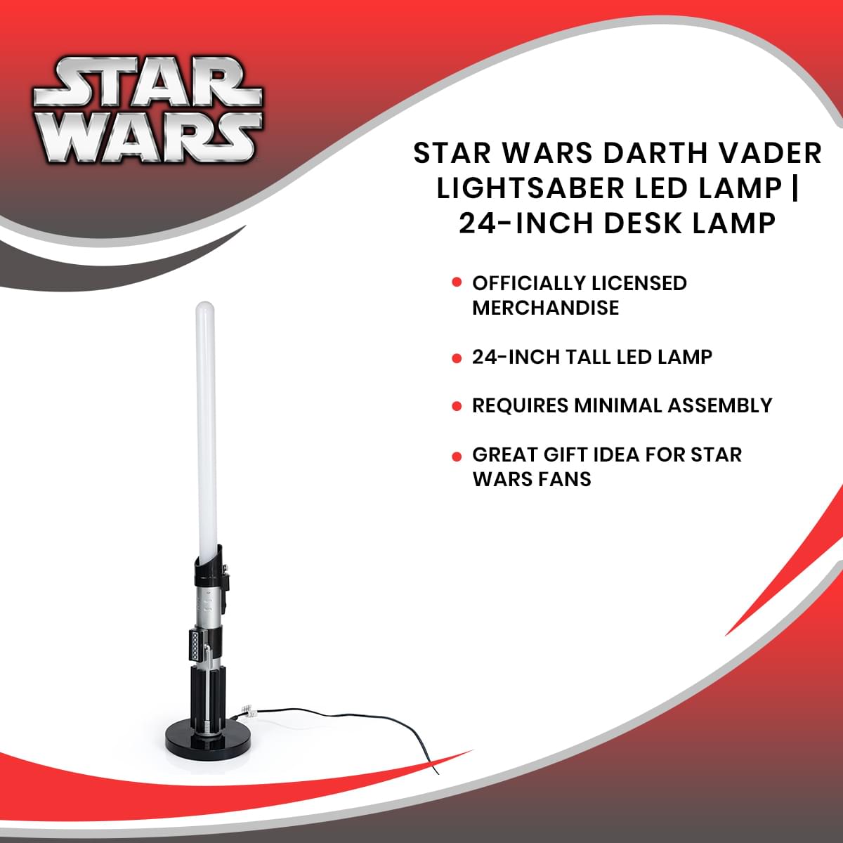 Star Wars Darth Vader Lightsaber LED Lamp | 24-Inch Desk Lamp