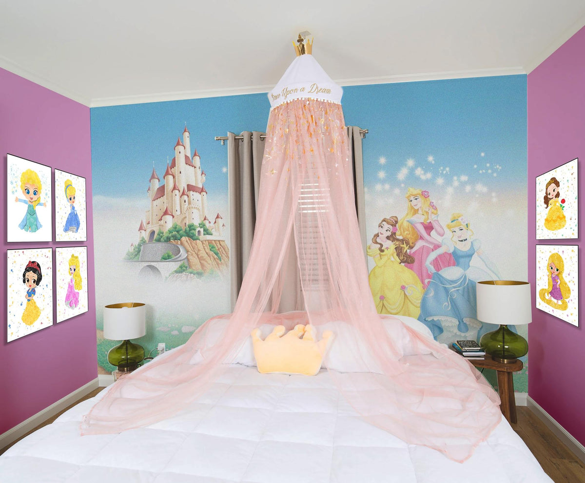 Disney Princess Kids Bed Canopy for Ceiling, Hanging Curtain Netting
