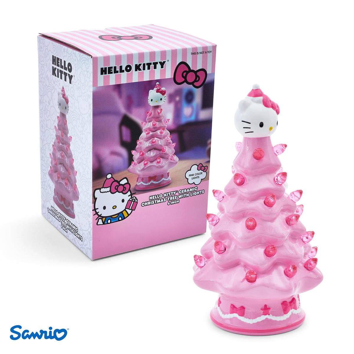 Sanrio Hello Kitty Pink Light-Up Ceramic Christmas Tree | 6 Inches Tall