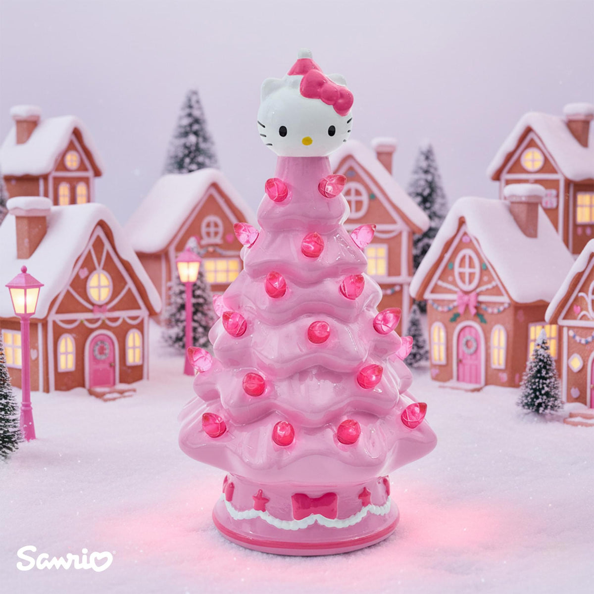 Sanrio Hello Kitty Pink Light-Up Ceramic Christmas Tree | 6 Inches Tall
