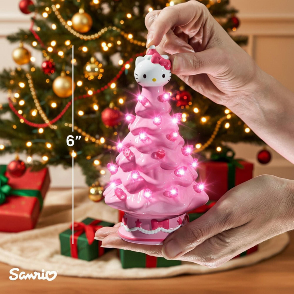 Sanrio Hello Kitty Pink Light-Up Ceramic Christmas Tree | 6 Inches Tall