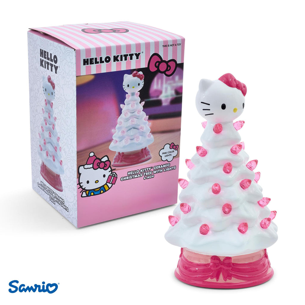 Sanrio Hello Kitty White Light-Up Ceramic Christmas Tree | 6 Inches Tall