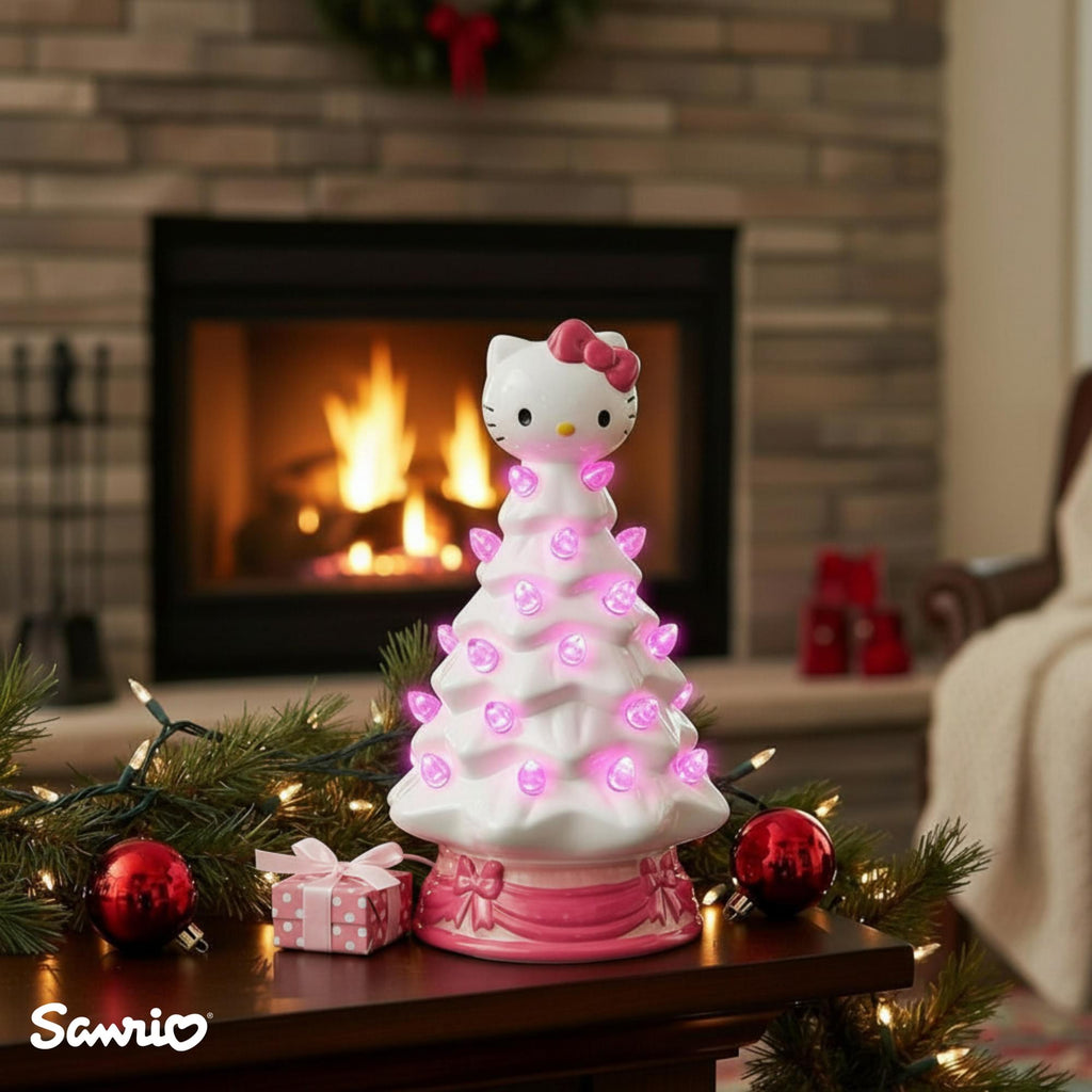 Sanrio Hello Kitty White Light-Up Ceramic Christmas Tree | 6 Inches Tall