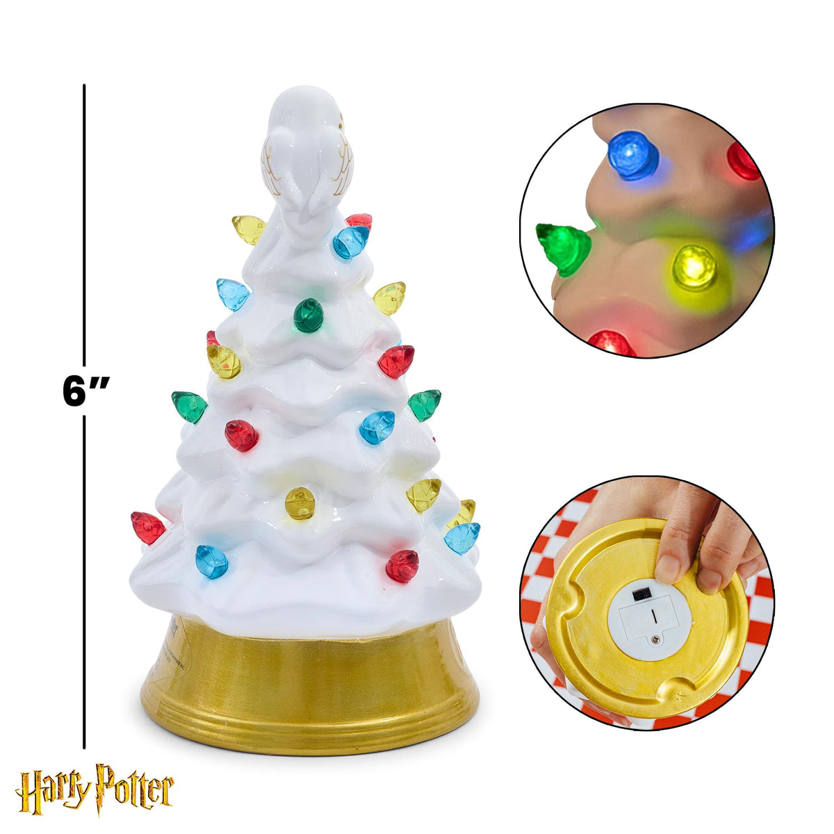 Harry Potter Hedwig Light-Up Ceramic Christmas Tree | 6 Inches Tall