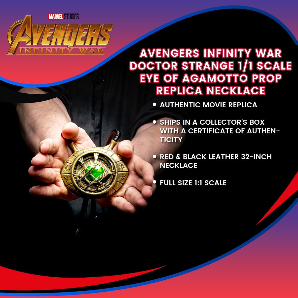 Marvel Doctor Strange Eye of Agamotto 1:1 Scale Licensed Prop Replica Necklace