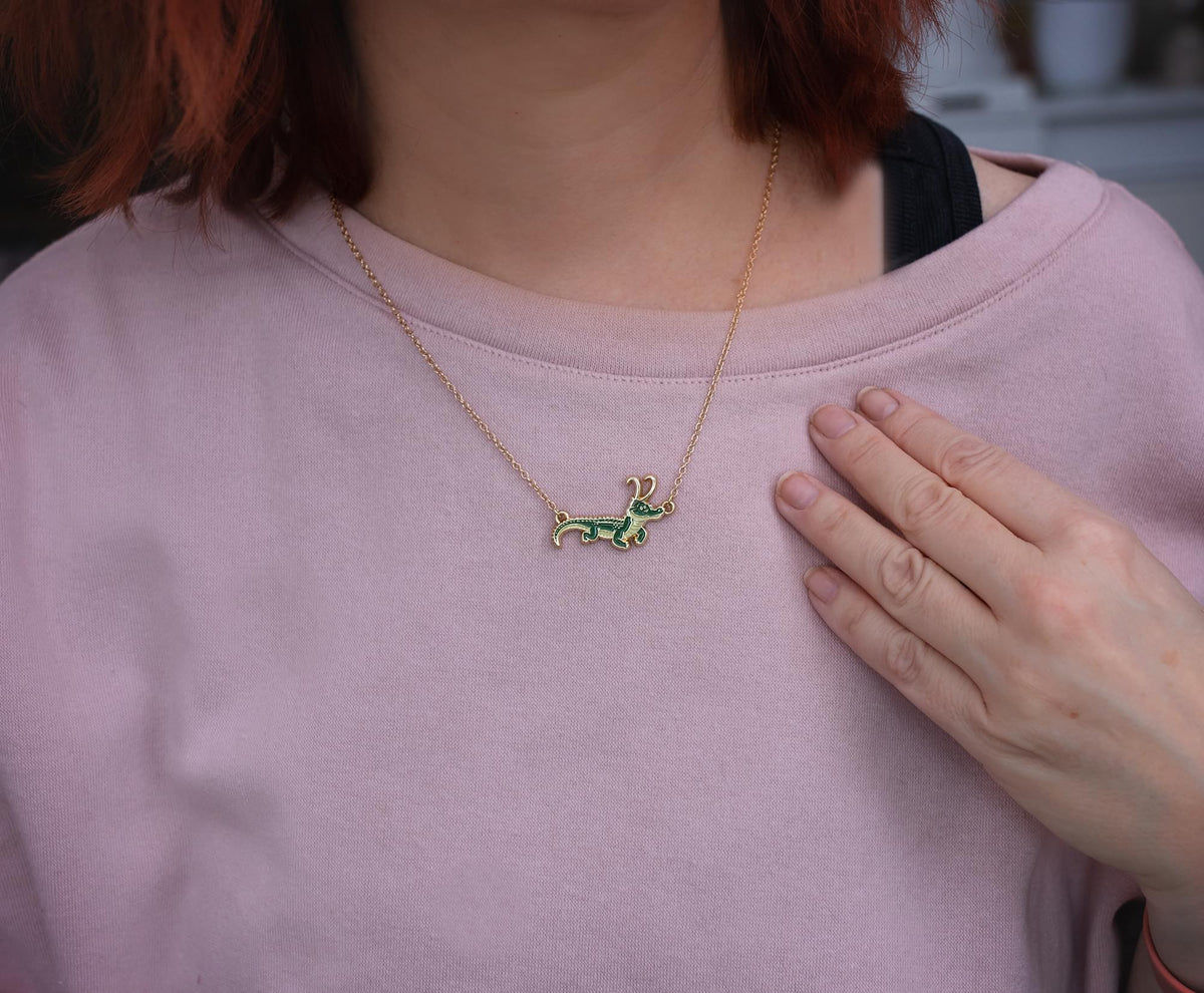 Marvel Studios Loki Alligator Pendant Necklace with Gold Chain