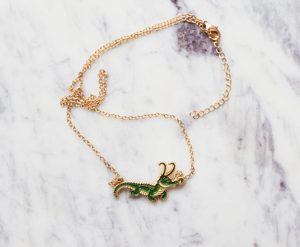 Marvel Studios Loki Alligator Pendant Necklace with Gold Chain
