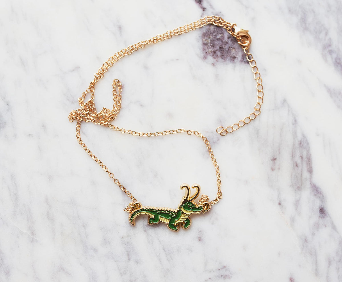 Marvel Studios Loki Alligator Pendant Necklace with Gold Chain