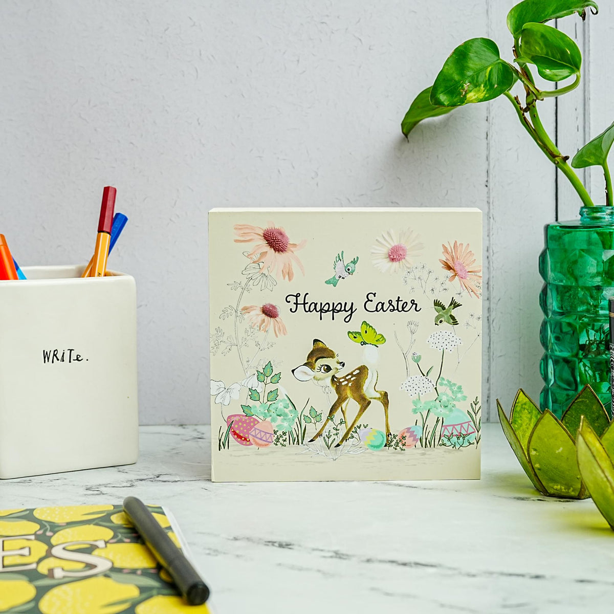 Disney Bambi "Happy Easter" 6 x 6 Inch Wood Box Sign