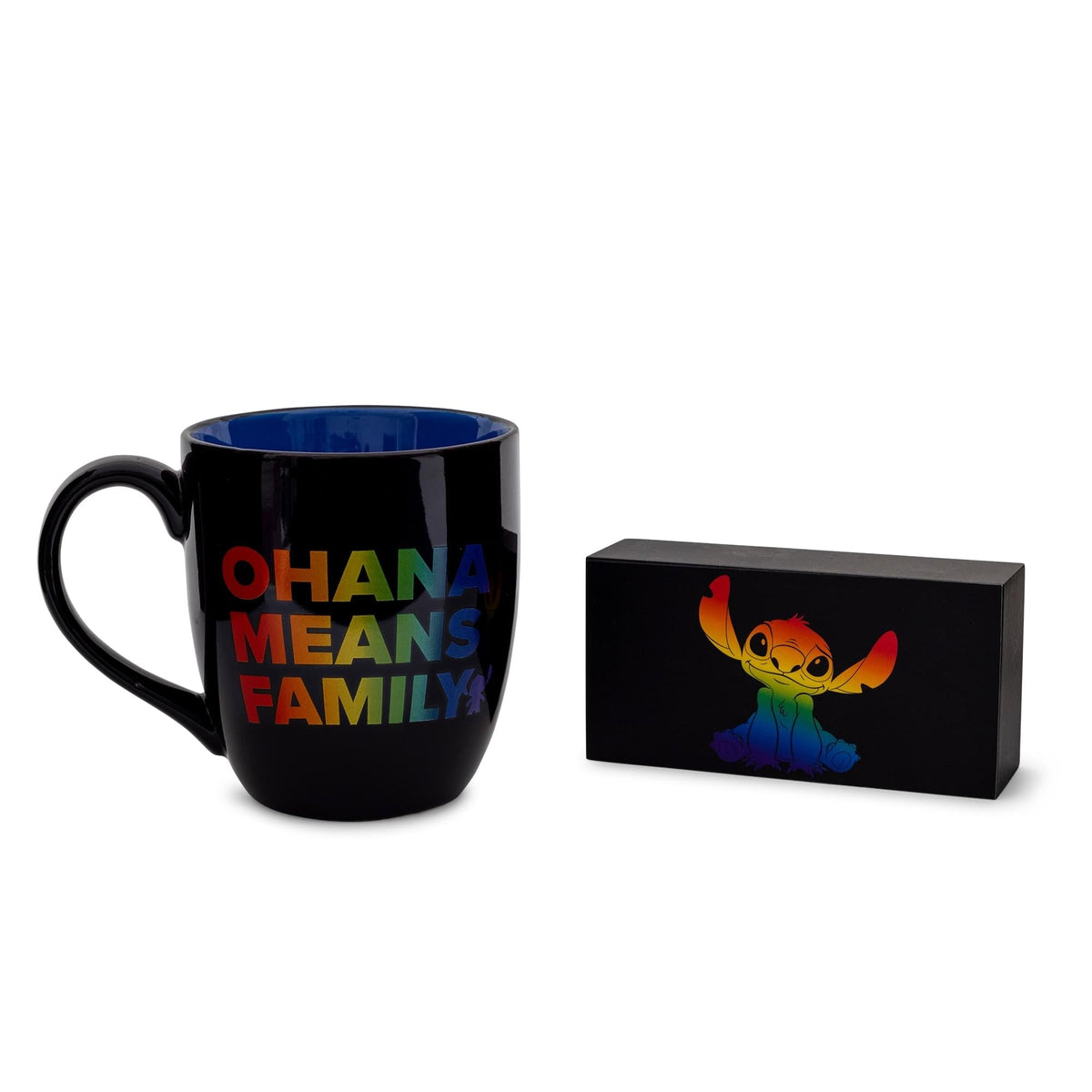 Disney Lilo & Stitch "Ohana Means Family" Rainbow Ceramic Mug and Box Sign Set
