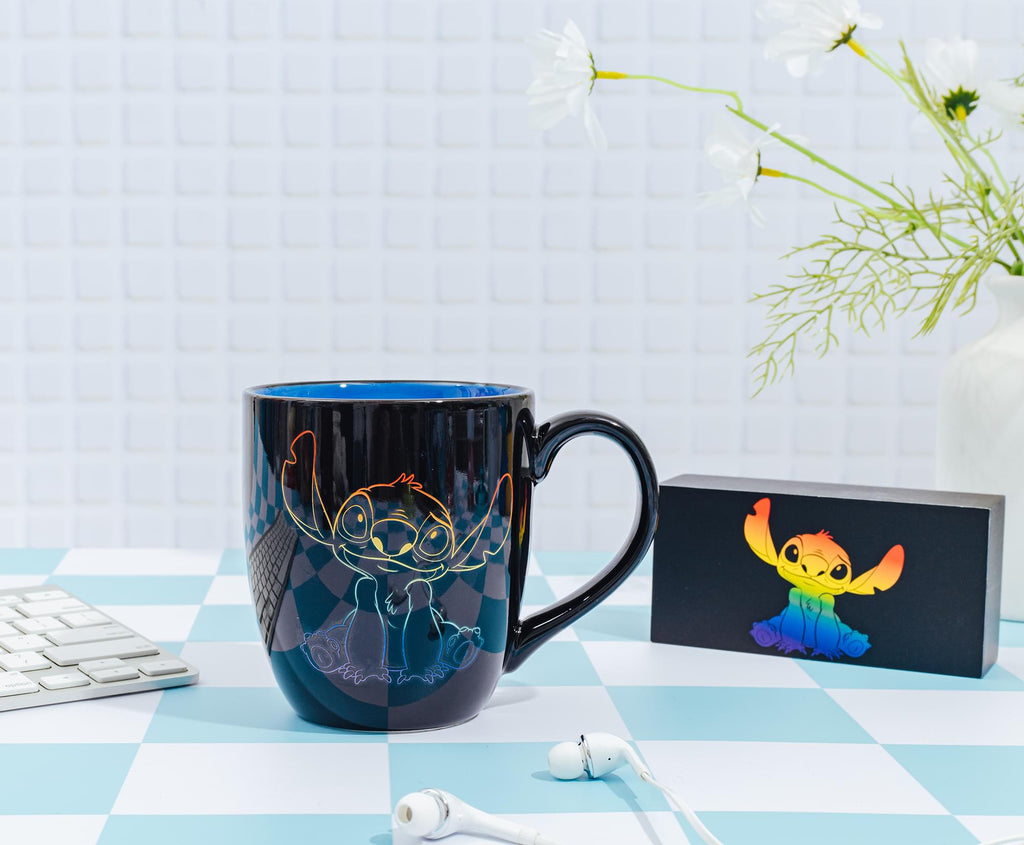Disney Lilo & Stitch "Ohana Means Family" Rainbow Ceramic Mug and Box Sign Set