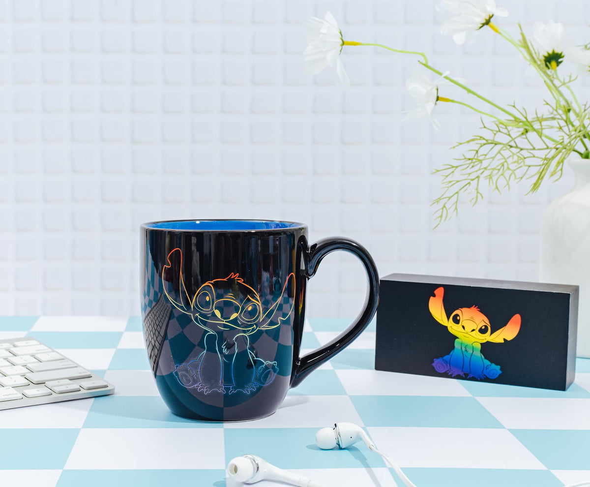 Disney Lilo & Stitch "Ohana Means Family" Rainbow Ceramic Mug and Box Sign Set