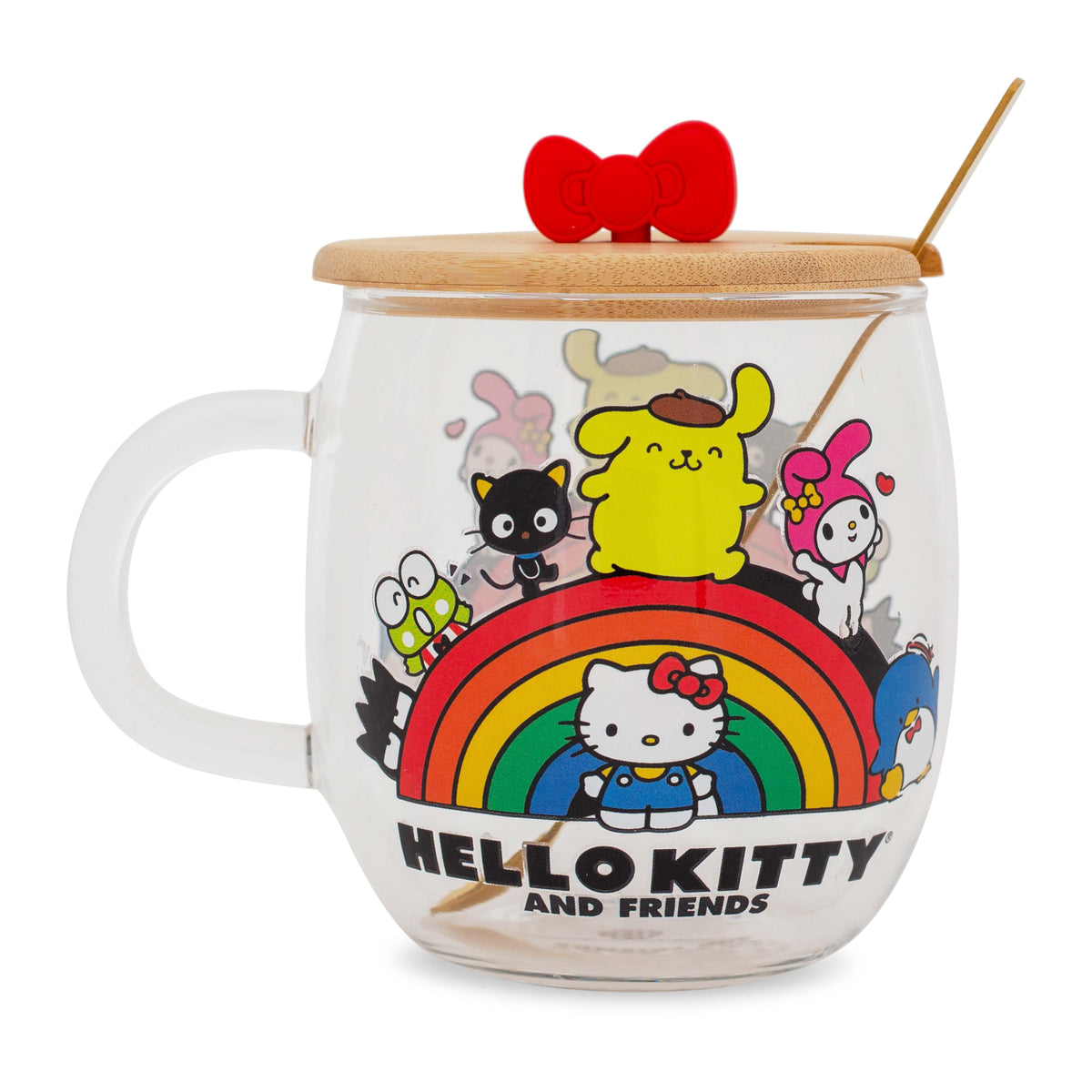 Sanrio Hello Kitty and Friends Rainbow Glass Mug With Lid and Spoon