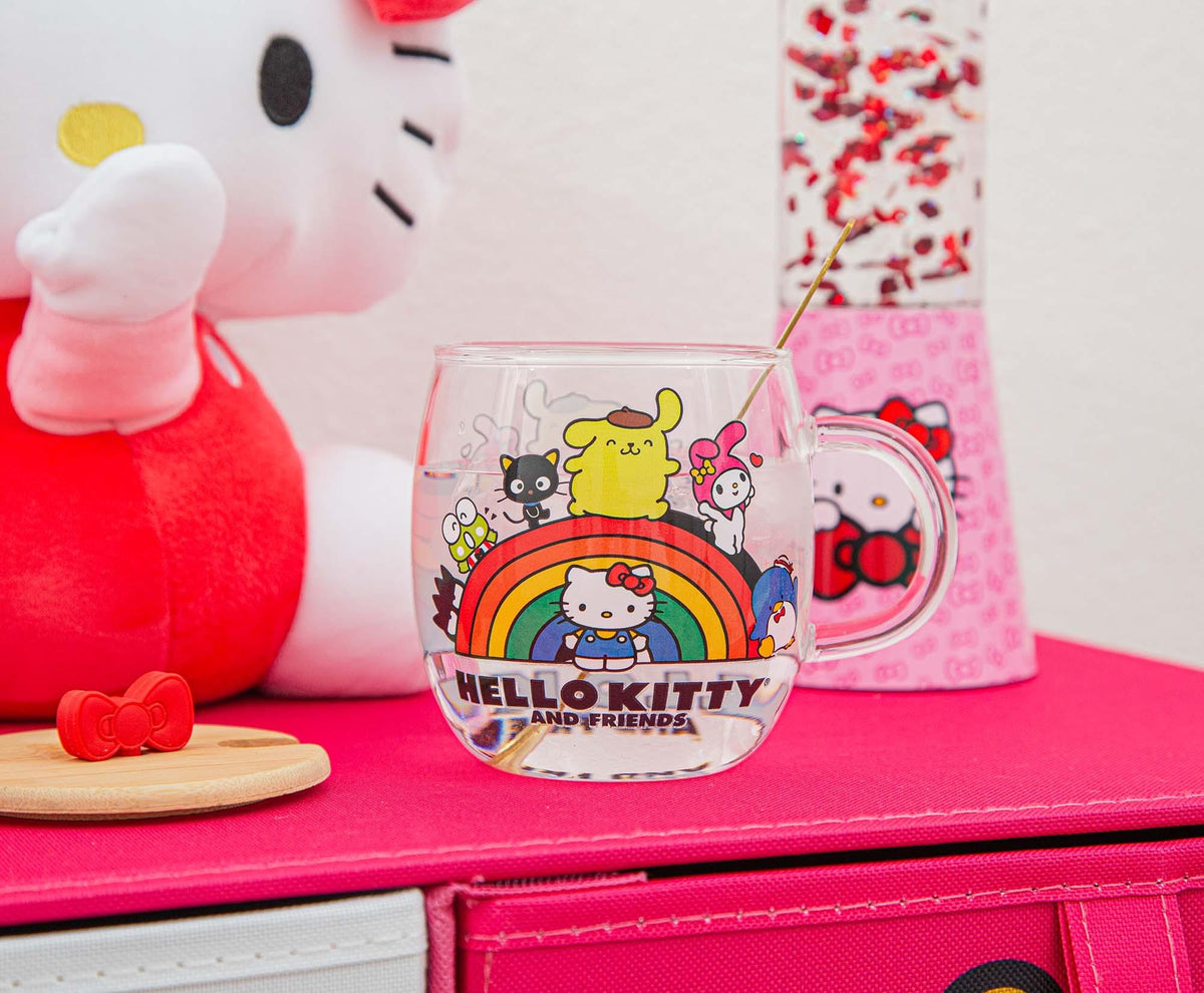 Sanrio Hello Kitty and Friends Rainbow Glass Mug With Lid and Spoon