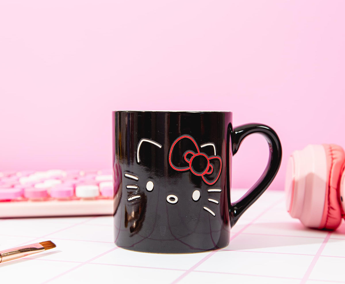 Sanrio Hello Kitty Black Outline Wax Resist Ceramic Mug | Holds 14 Ounces