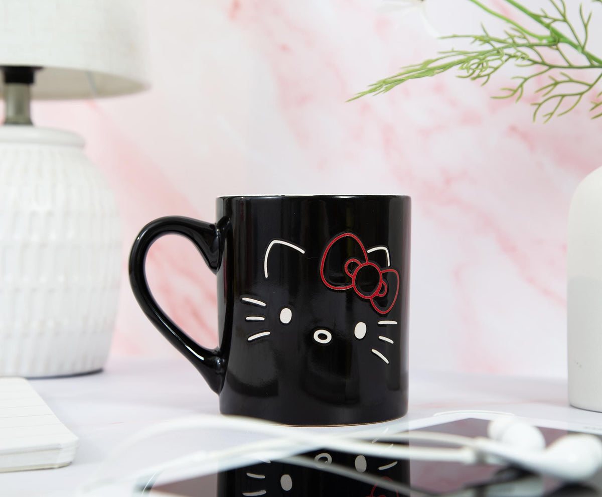 Sanrio Hello Kitty Black Outline Wax Resist Ceramic Mug | Holds 14 Ounces