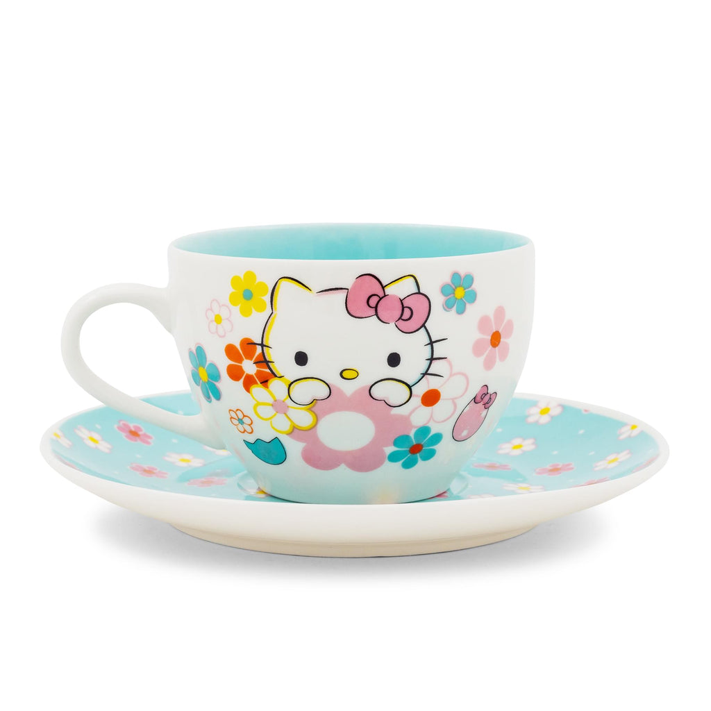 Sanrio Hello Kitty Floral Bone China Teacup and Saucer Set | Holds 7 Ounces