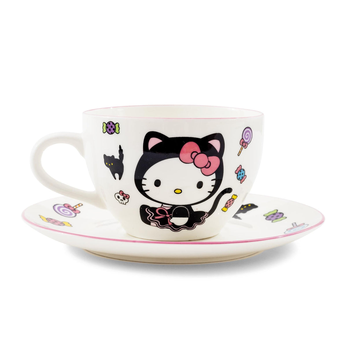 Sanrio Hello Kitty Black Cat Bone China Teacup and Saucer Set | Holds 7 Ounces