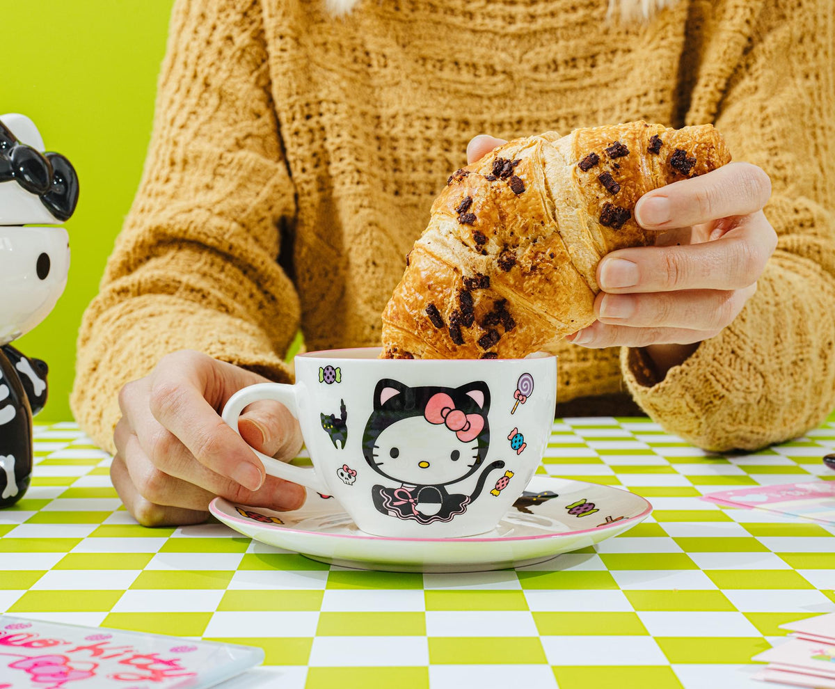 Sanrio Hello Kitty Black Cat Bone China Teacup and Saucer Set | Holds 7 Ounces