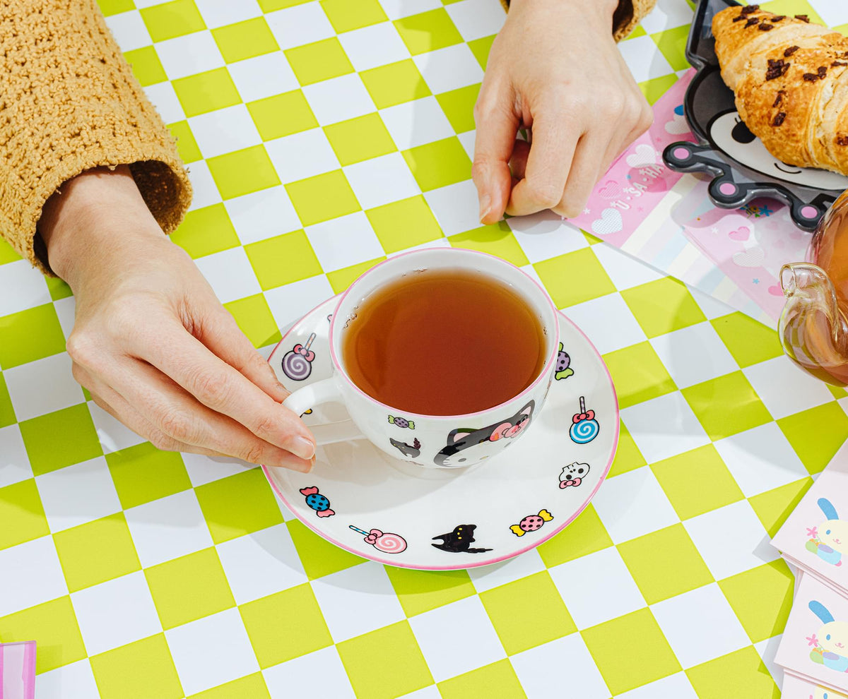 Sanrio Hello Kitty Black Cat Bone China Teacup and Saucer Set | Holds 7 Ounces
