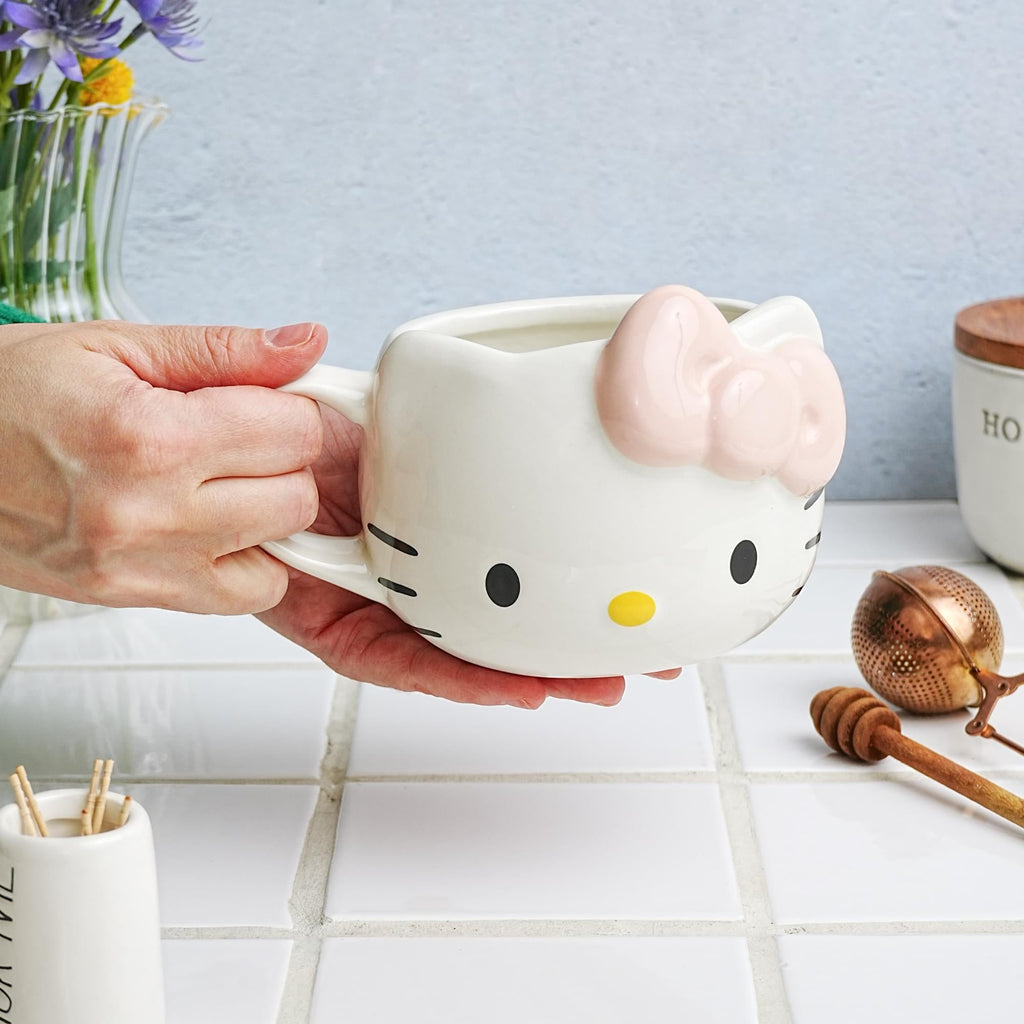Sanrio Hello Kitty Face Pink Bow Sculpted Ceramic Mug | Holds 20 Ounces