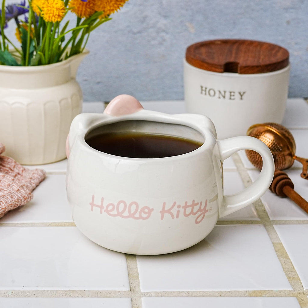 Sanrio Hello Kitty Face Pink Bow Sculpted Ceramic Mug | Holds 20 Ounces