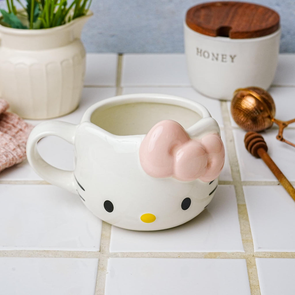 Sanrio Hello Kitty Face Pink Bow Sculpted Ceramic Mug | Holds 20 Ounces