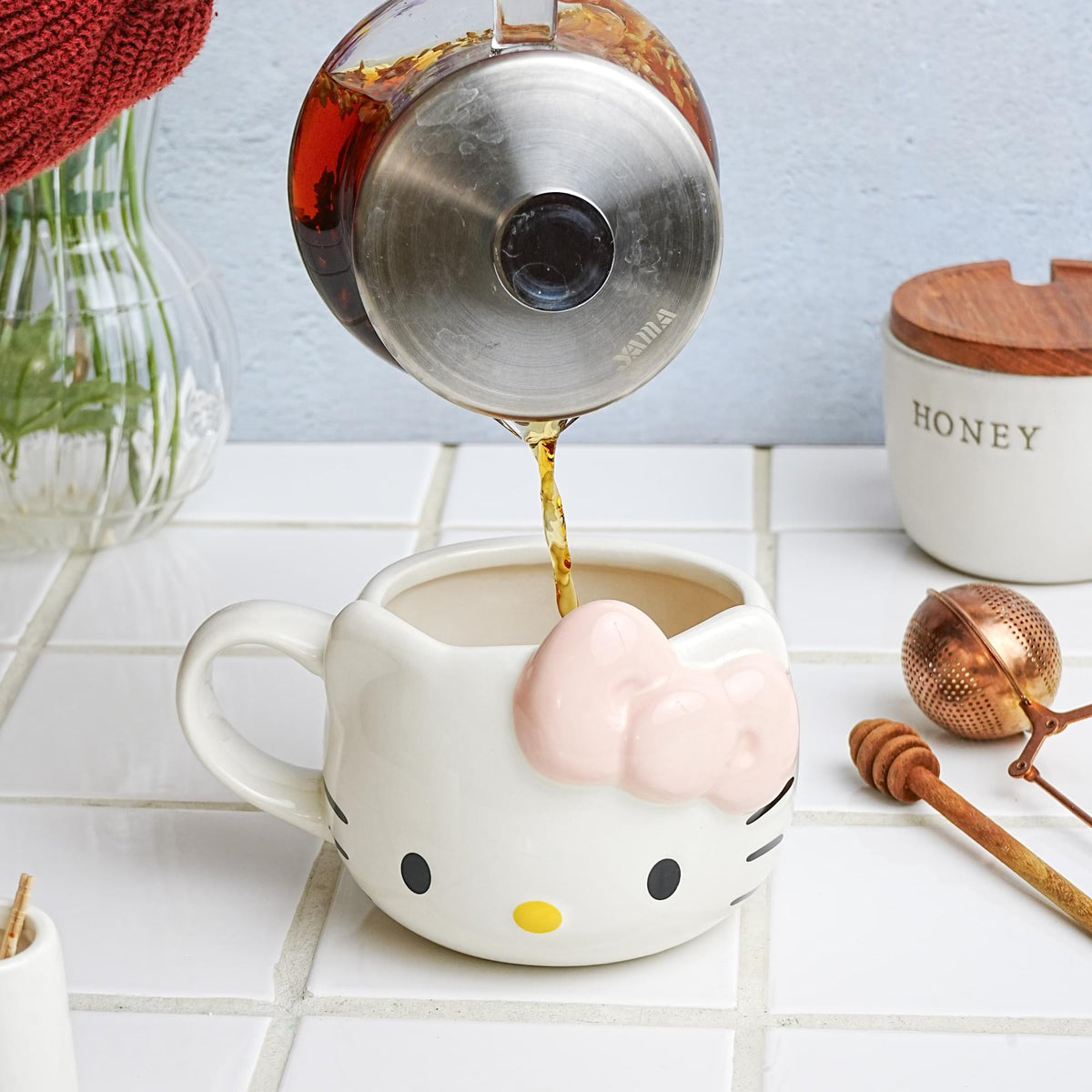 Sanrio Hello Kitty Face Pink Bow Sculpted Ceramic Mug | Holds 20 Ounces