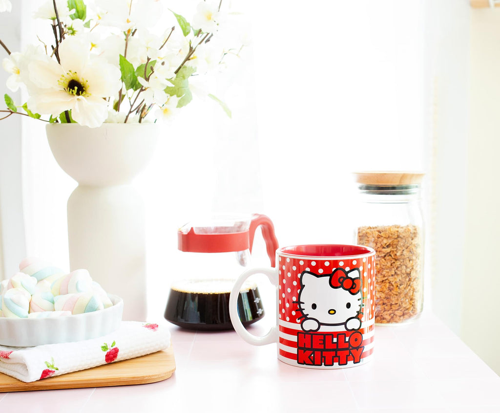Sanrio Hello Kitty Dots And Stripes Ceramic Mug | Holds 20 Ounces