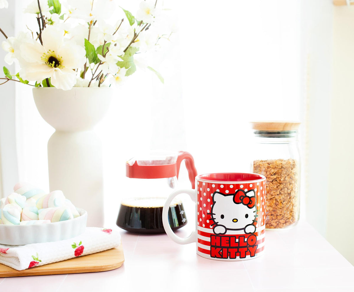 Sanrio Hello Kitty Dots And Stripes Ceramic Mug | Holds 20 Ounces