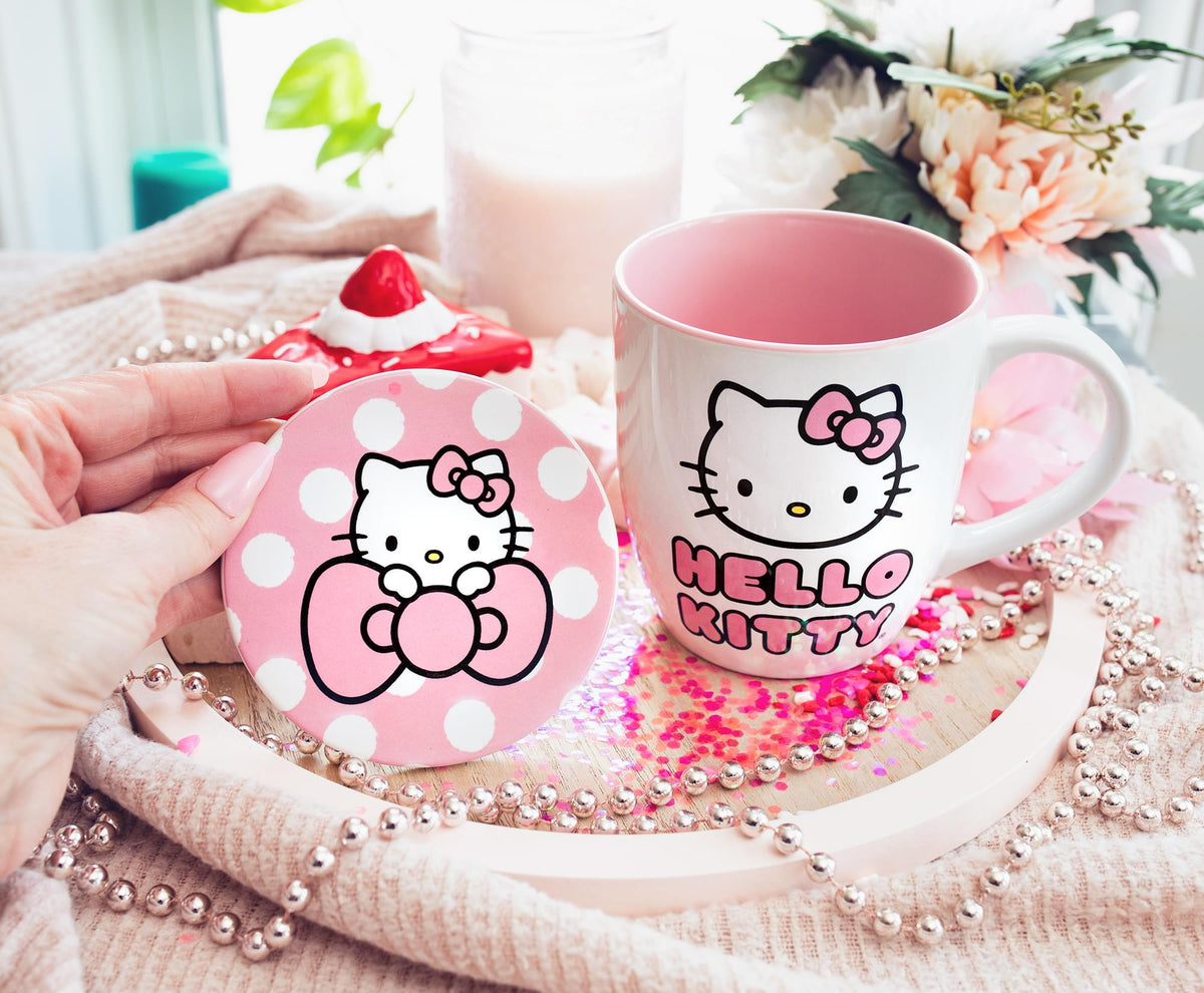 Sanrio Hello Kitty Perfect Pink 18-Ounce Ceramic Mug and Coaster Set