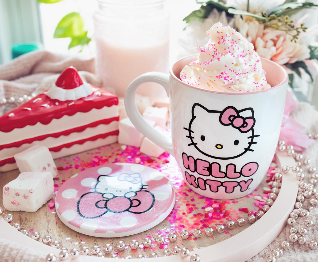 Sanrio Hello Kitty Perfect Pink 18-Ounce Ceramic Mug and Coaster Set
