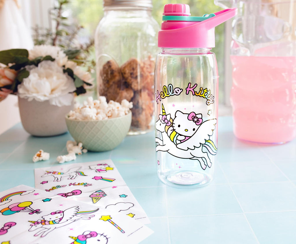 Sanrio Hello Kitty Unicorn Twist Spout Water Bottle and Sticker Set | 20 Ounces