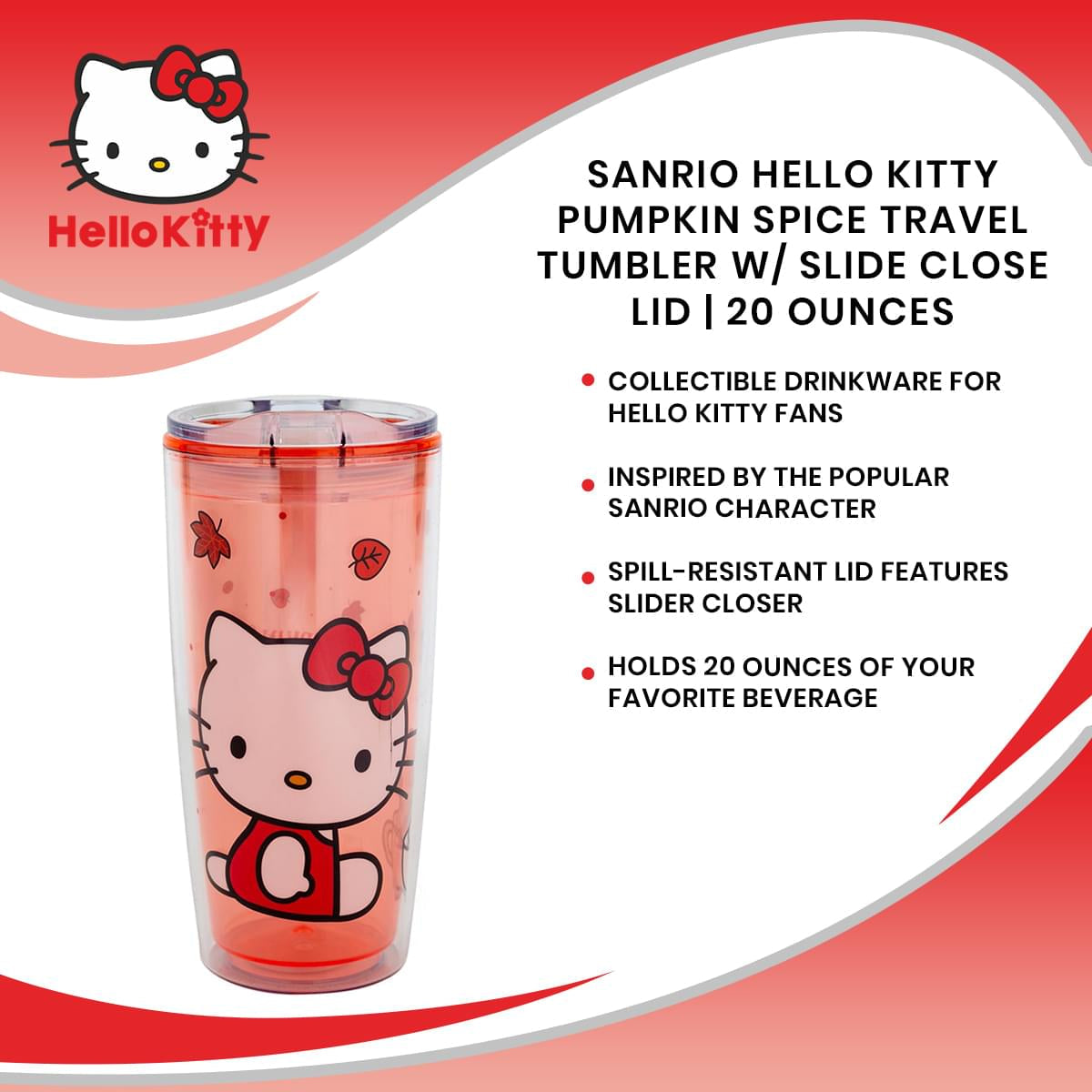 Sanrio Hello Kitty Pumpkin Spice Travel Tumbler w/ Slide Close Lid | 20 Ounces