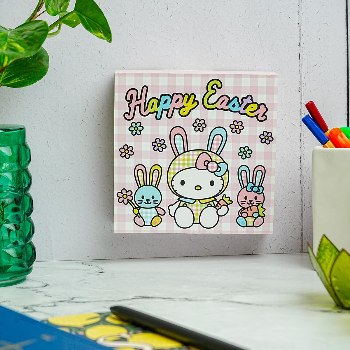 Sanrio Hello Kitty "Happy Easter" 6 x 6 Inch Wood Box Sign