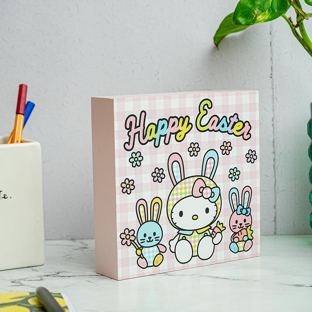 Sanrio Hello Kitty "Happy Easter" 6 x 6 Inch Wood Box Sign