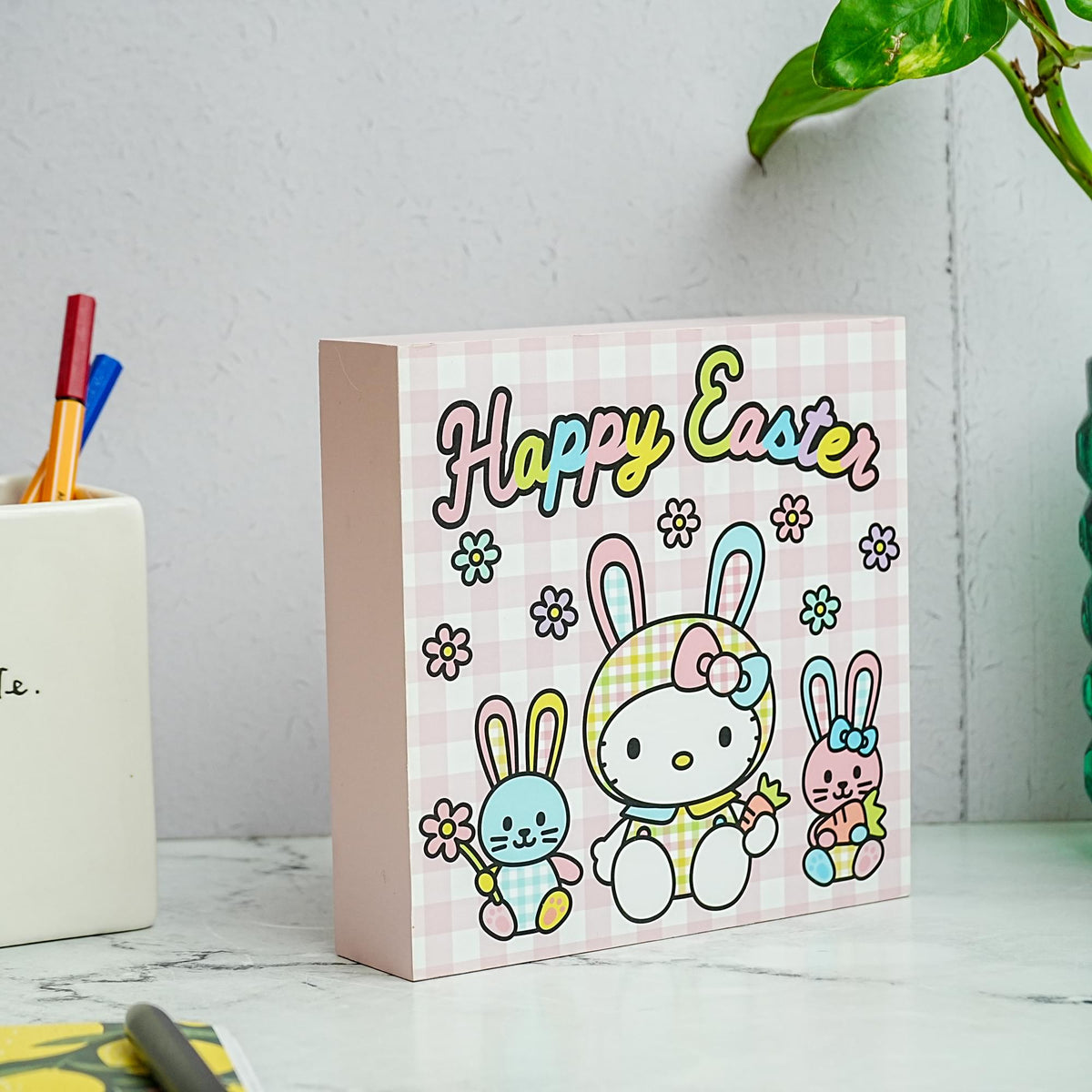 Sanrio Hello Kitty "Happy Easter" 6 x 6 Inch Wood Box Sign