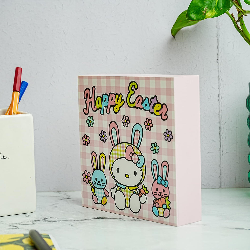 Sanrio Hello Kitty "Happy Easter" 6 x 6 Inch Wood Box Sign