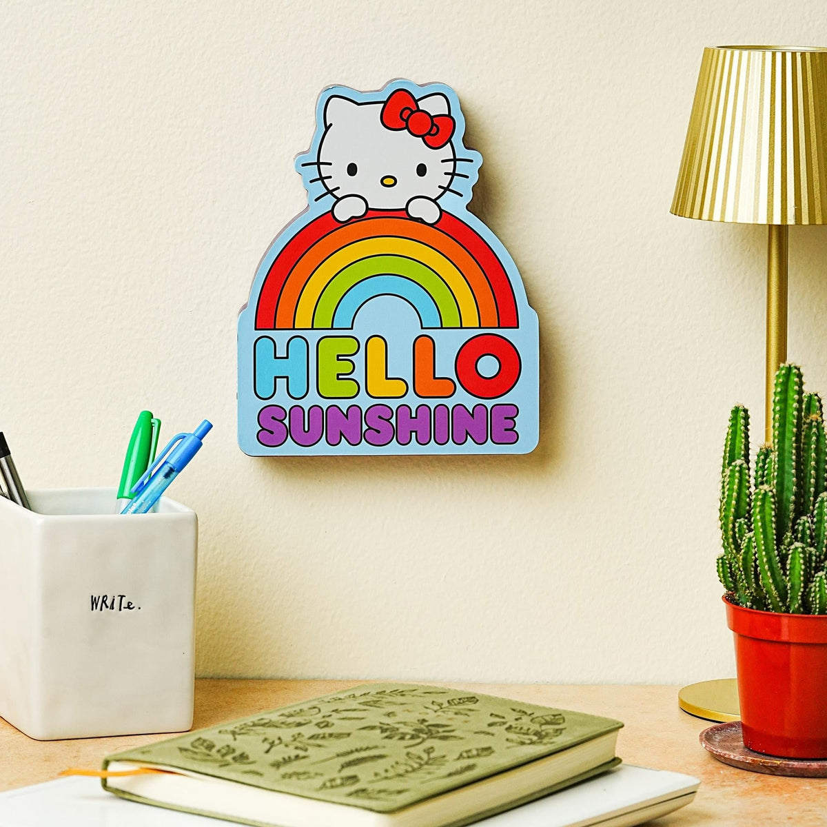 Sanrio Hello Kitty Rainbow Die-Cut Wooden Wall Art Sign | 8 x 7 Inches