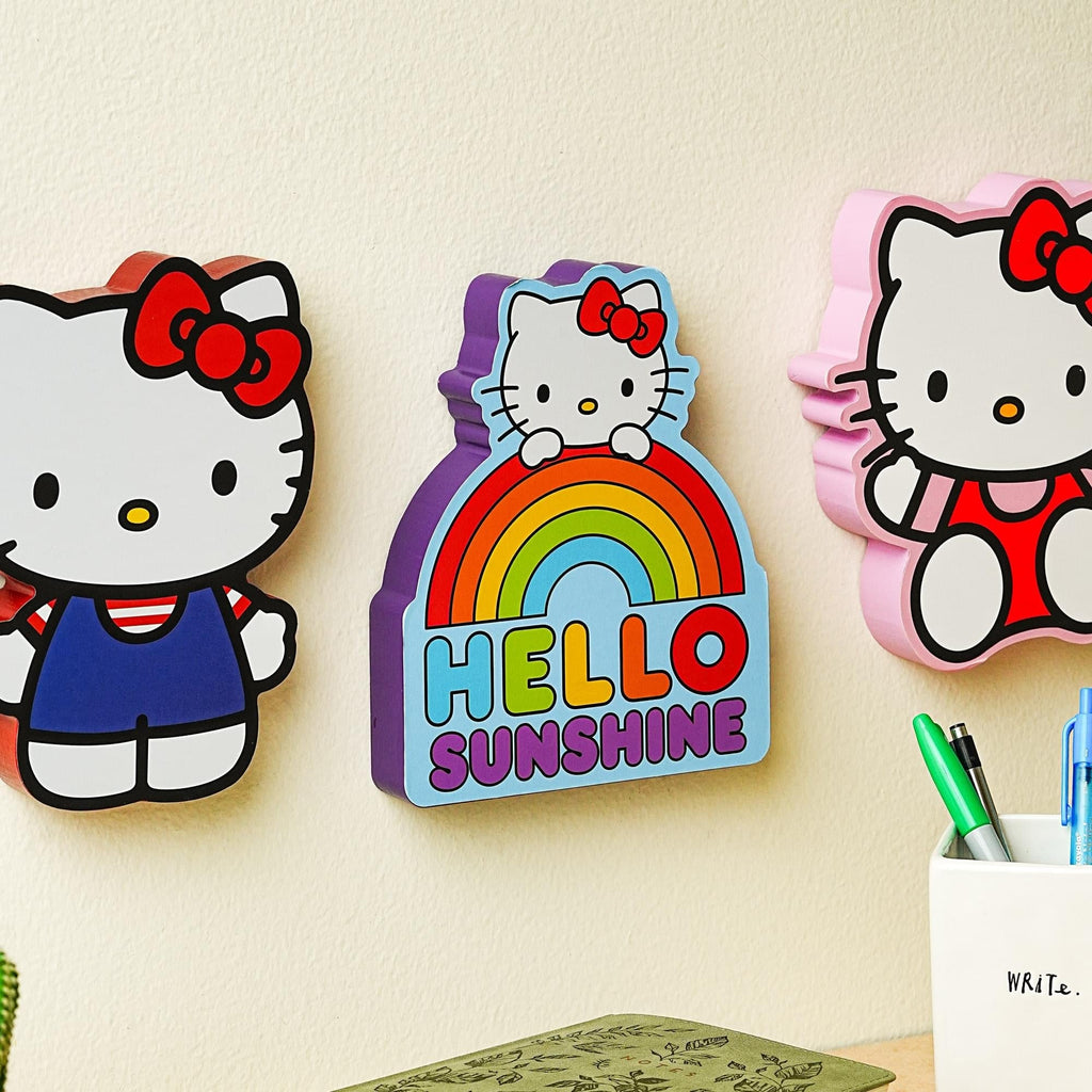 Sanrio Hello Kitty Rainbow Die-Cut Wooden Wall Art Sign | 8 x 7 Inches
