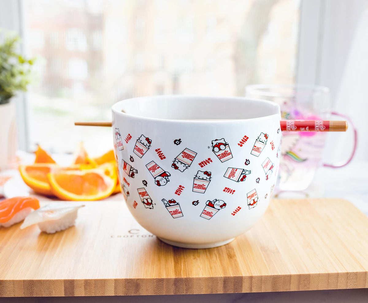 Sanrio Hello Kitty x Nissin Cup Noodles Ceramic Ramen Bowl and Chopstick Set