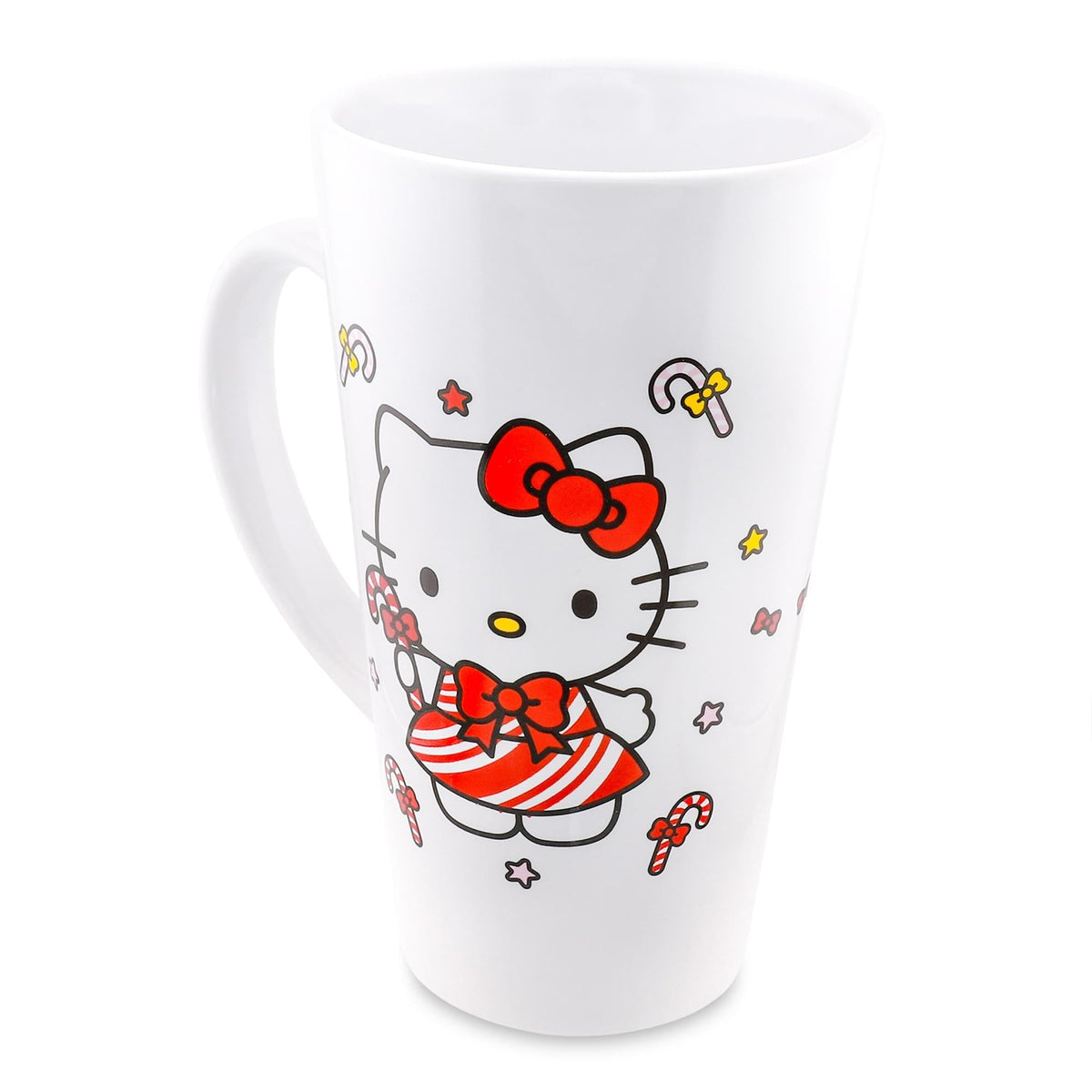 Sanrio Hello Kitty Holiday Candy Cane Ceramic Tall Latte Mug | Holds 16 Ounces