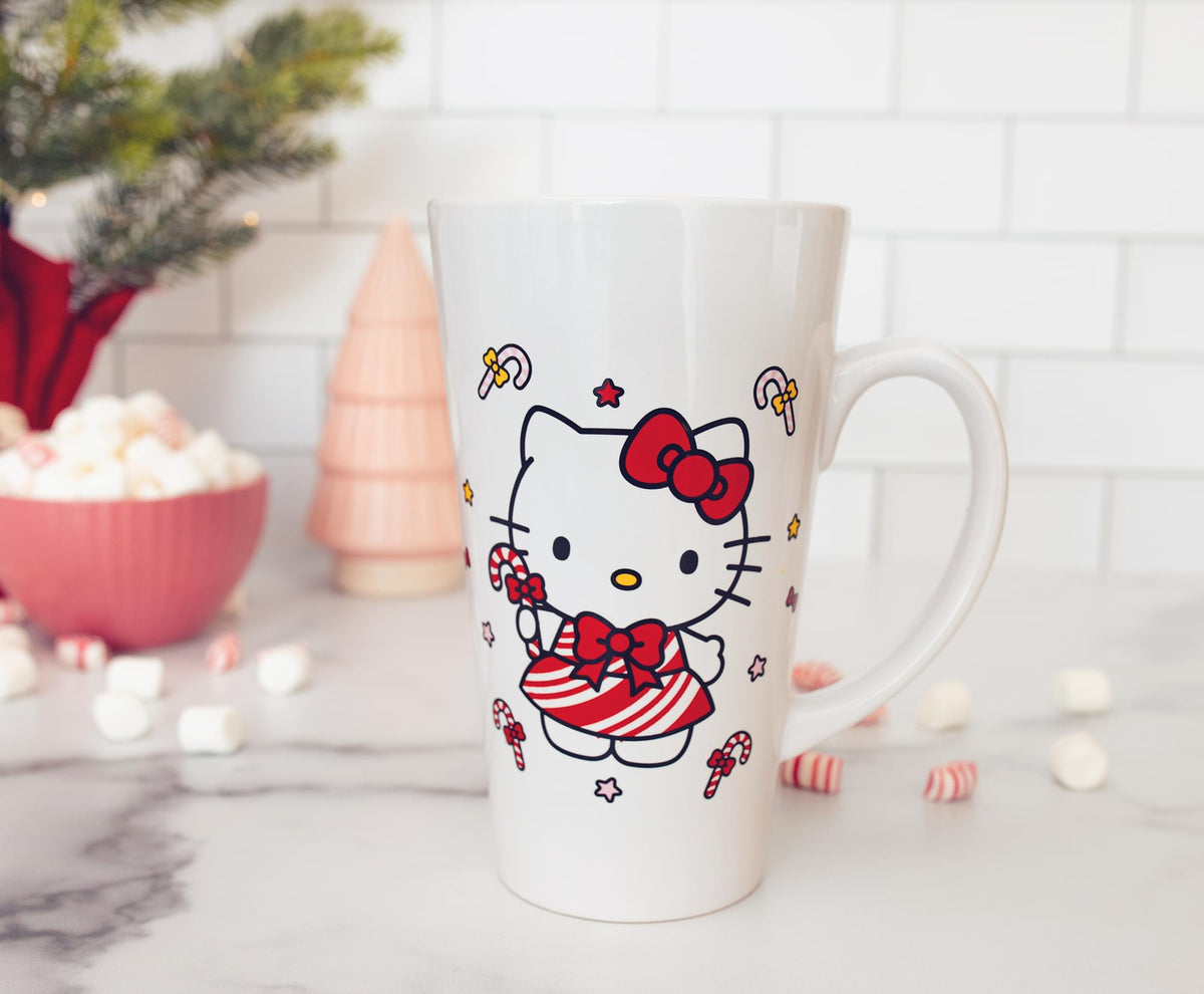 Sanrio Hello Kitty Holiday Candy Cane Ceramic Tall Latte Mug | Holds 16 Ounces