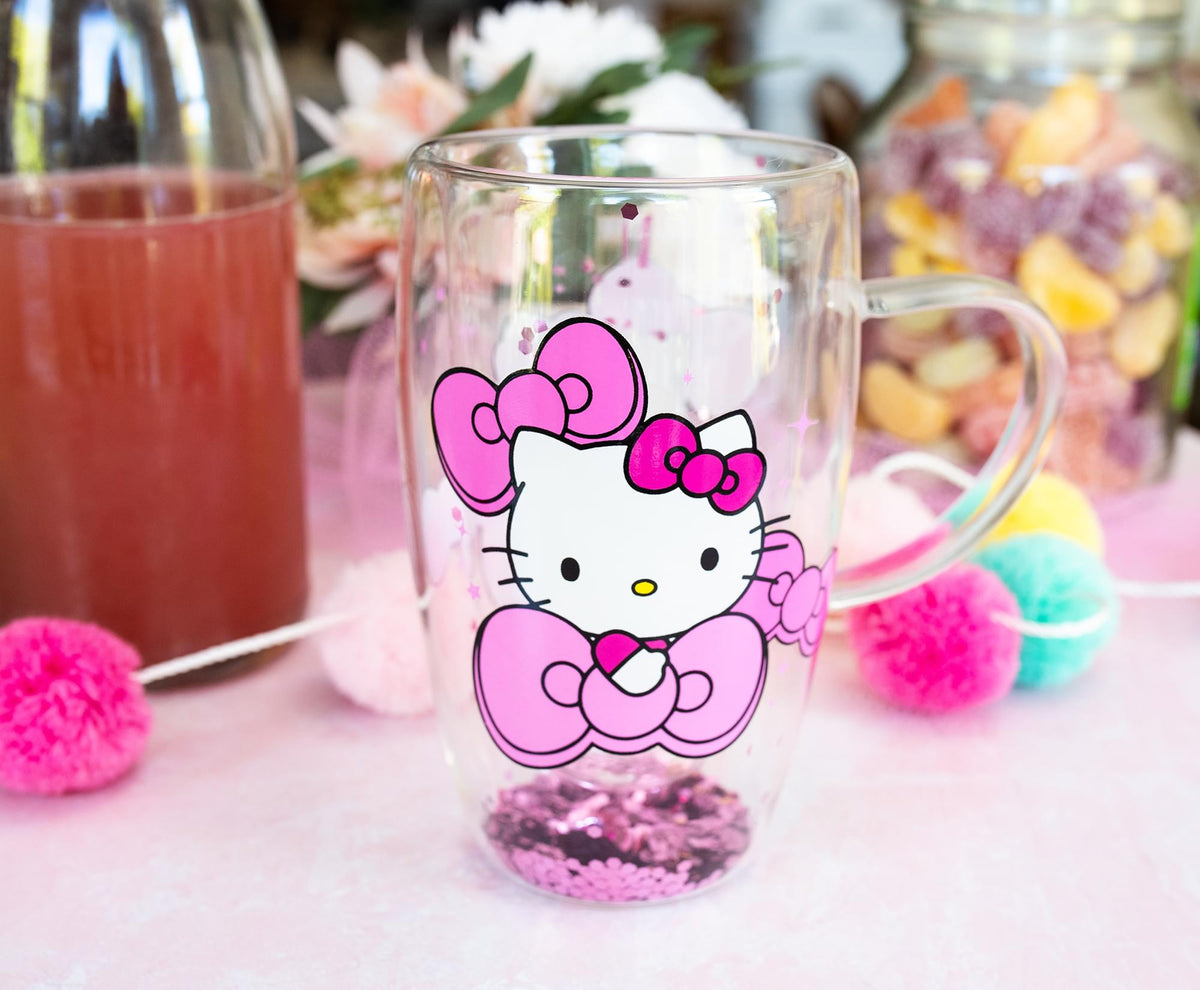 Sanrio Hello Kitty Bows and Stars Confetti Glass Mug | Holds 15 Ounces
