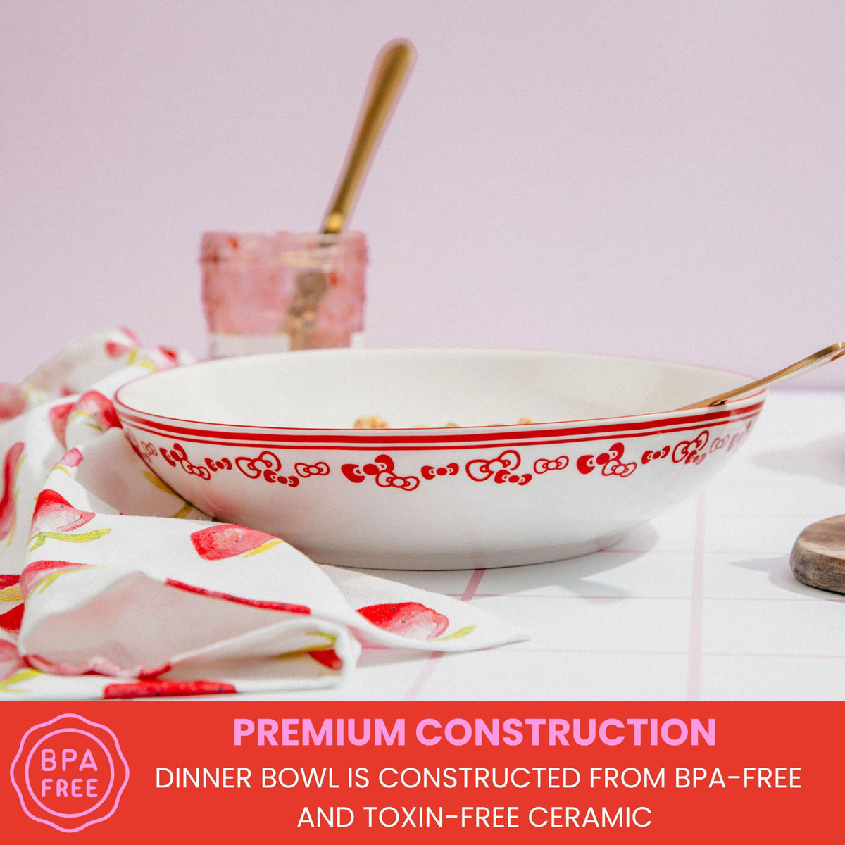 Sanrio Hello Kitty Red Bows 9-Inch Ceramic Coupe Dinner Bowl